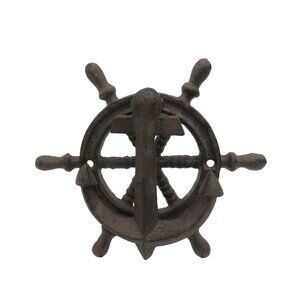 DOOR KNOCKER Rustic Cast Iron Nautical Ship Wheel and Anchor Vintage